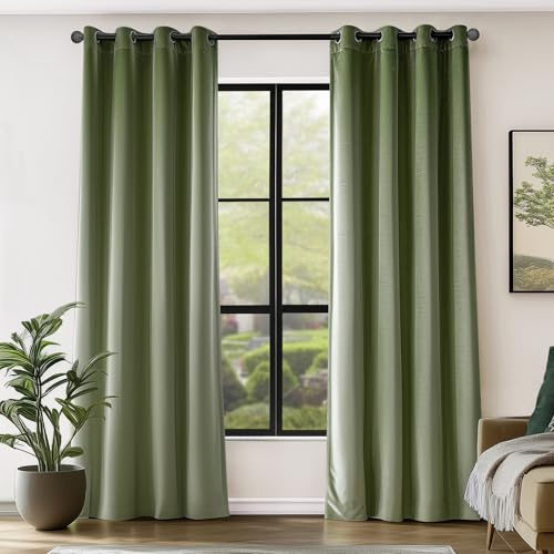 jinchan Velvet Curtain for Living Room, Sage Thermal Insulated Luxury Drape for Bedroom 84 Inch Long, Stylish Soft Privacy Room Darkening Window Treatment Ring Top Grommet 1 Panel, Sage Green