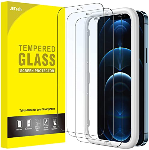 JETech Full Täckning Skärmskydd för iPhone 12 Pro Max 6,7 Tum, Screen Protector Härdat Glas Film med Enkelt Installation Verktyg, Fodral Vänligt, HD Klar, 3 Pack