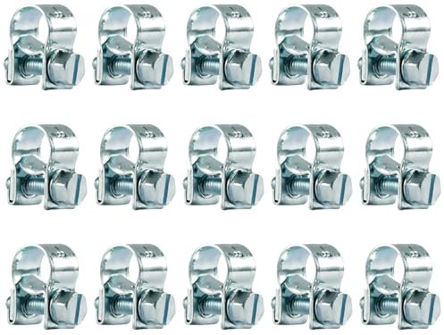 Hose Clips 15Pcs 8-10mm Hose Clip Clamps Pipe Repair Clamp Mini Petrol Fuel Line Clamps Perfect for Securing Small Diameter Hoses Silver Iron Galvanized Non-Stainless Steel Material