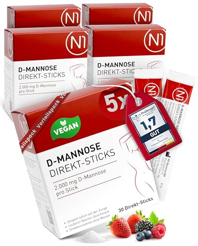 N1 D-Mannose Direkt-Sticks 150 Stück - 2.000mg D-Mannose pro Stick - vegan, glutenfrei & ohne unnötige Zusatzstoffe - praktisch für unterwegs - ideal als Nahrungsergänzungsmittel