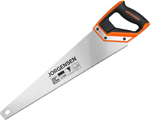 JORGENSEN 20 Inch Pro Hand Saw, 11 TPI Fine-Cut Ergonomic Non-Slip Aluminum Ultrasonic Welding Handle for Sawing, Trimming, Gardening, Woodworking, Drywall, Plastic Pipes