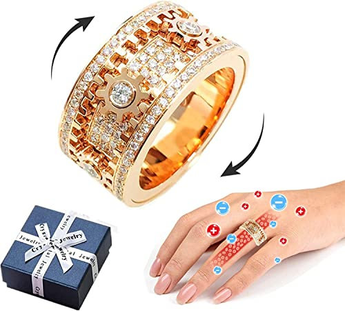 DUBUSH Handbesetzter, wunderschöner, geometrischer 3D-Ring mit Diamanten, mechanischer Dekompressionsring, handgefertigter Zahnraddrehung voller Diamant-Sternenring