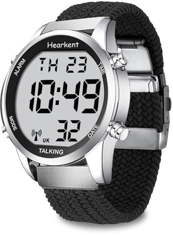 Hearkent Digital Talking Watch with British English Speaking Pleasant Voice and Extension Nylon Braided Adjustable Strap for Elderly