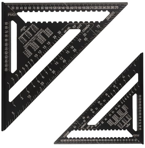CYEER Speed Square Set, 7 Inch and 12 Inch Triangle Ruler Set, Carpenter Measuring Square Metric Imperial, 90° Black Thickened Aluminum Alloy Set Square for Engineer Carpenter Woodworking Protractor