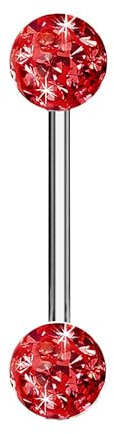 Taffstyle Piercing Schmuck Brustwarzenpiercing Brustwarze Intimpiercing Brust Nippel Intim Ohr Ohrpiercing Barbell gerade Hantel Stab Ferido Kristall Glitzer Doppel Kugel 14mm Silber Rubinrot