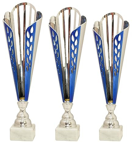 tecnocoppe Tris Coppe Argento/Blu h 37,00 34,50 e 33,00 cm ABS Targhetta Personalizzata Omaggio