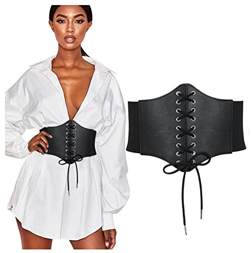 WHIPPY Damen Schnürkorsett gebundener Waspie Breitgürtel elastischen Korsett Taille Gürtel Schnürgürtel,83cm schwarz