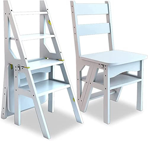 4-stufiger klappbarer Tritthocker, kreativ umwandelbar, zusammenklappbare Bibliotheksstufen, Trittleiter, Stuhl, Küche, Büro, Nutzung, multifunktionale 2-in-1 tragbare Holz-Trittleiter (weiß