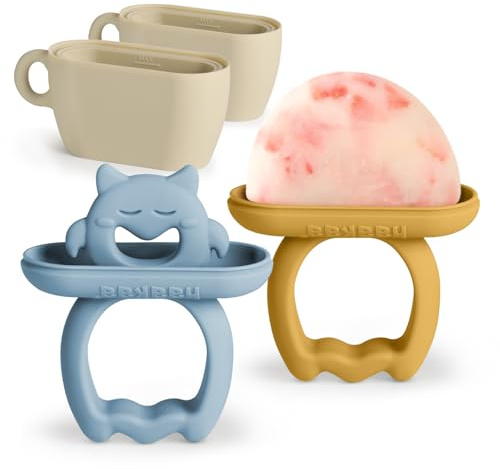 Haakaa Eiszapfenformen, Silikon Muttermilch Eis am Stiel Formen für Baby Zahnen Relief, BPA-freie Eis-Pop-Formen & gefrorene Muttermilch Beißring Eis am Stiel für Kleinkind 6m+（Himmelblau + Senf）