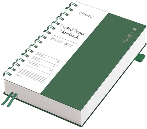 EMSHOI Notizbuch A5 Dotted, 100g/m², 300 Seiten - Tintengrün | Bullet Dotted Journal, PVC Cover, 180° flach, Innentasche, Stiftschlaufe, Lesezeichenband, für Büro Schule, 14.5 x 21cm