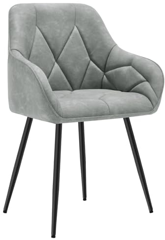 WOLTU Esszimmerstühle 1er Set, ergonomische Küchenstühle gepolstert | mit Armlehnen, Metallbeinen, Sitzfläche aus Vintage-Kunstleder, für Esszimmer Wohnzimmer, Grau
