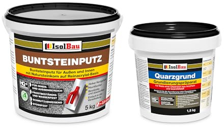 Isolbau - Buntsteinputz für Außen und Innen (Graphit, Rotbraun) 5 kg - BP85 Mosaikputz Dekorationsputz Frostsicher, Wasserfest, Stoßfest - mit Quarzgrund 1,5 kg