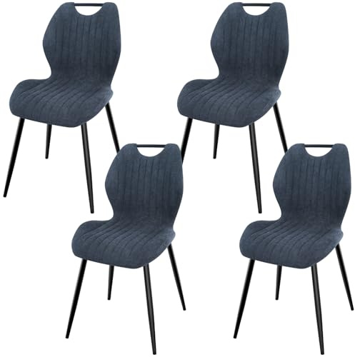WAFTING Esszimmerstühle 4er Set, Gepolsterter Stuhl aus Stoff, Helles Schwarz