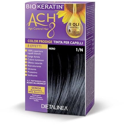 Dietalinea Tinta per Capelli Senza Ammoniaca NERO 1/N | Colore Capelli Biokeratin con 8 Oli Phyto Hair Care system e Hyalu Complex -Nutre il capello in profondità | Illumina il colore