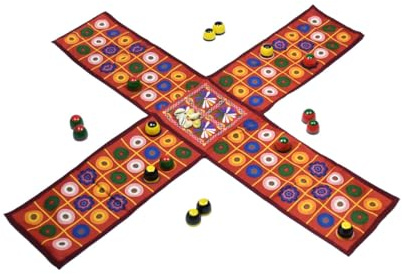 Pachisi - Cloth Board with Beehive Pieces and Cowry Shells (Colorful Circles)