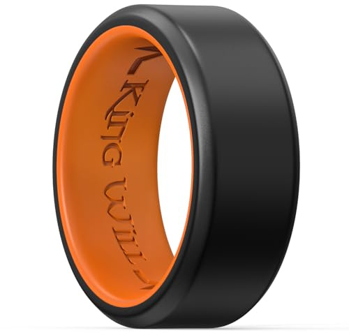 King Will Men's Silicone Wedding Bands, 8mm Comfort Fit with Unique Inner Groove Design, Rubber Engagement Rings for Daily Wear and Activities, Black&Orange, R 1/2(9)