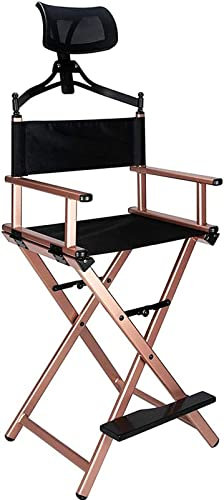 Regiestuhl aus Aluminium, 78,7 cm hoch, mit Kopfstütze, für Studio, Salon, Schminkstuhl, Roségold