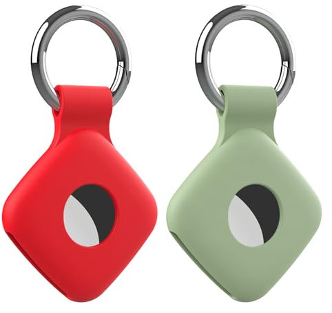 2 Pack Holder Case Compatible with Tile Mate 2022 2024 Tracker, Anti-Scratch Finder Protective Cover for Tile Tracker with Key Ring, Silicone Tile Keychain for Pets, Keys,Bags(Green Red)