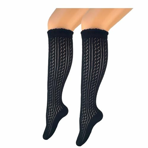BF souvenirer, eleganta långa damdräkter, knästrumpor, dirndlstrumpor, kostymstrumpor, hacklook, svart – handkedjad spets – bröllop, oktoberfest, traditionell traditionell kostym, svart, 35-38 EU
