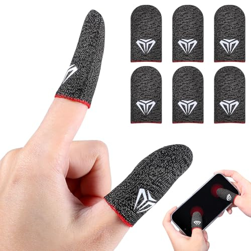 Qianyu Confezione da 6 manicotti per dita da gioco mobile, in fibra argentata, anti-sudore, sottili, traspiranti, lisci, per controller di gioco, copertura per le dita del telefono touchscreen,