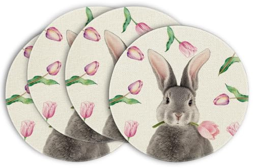 Artoid Mode Tulpe Hase Ostern 4er Set Platzsets, 37cm Saisonaler Frühling Küche Tisch Dekoration Drinnen Urlaub Party Dekor