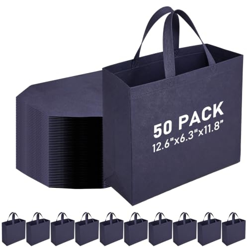 Xaztr 50Pcs Reusable Tote Bags Bulk, Large Shopping Bags Non Woven Grocery Gift Bag with Handles for Party Retail Boutiques, Blue