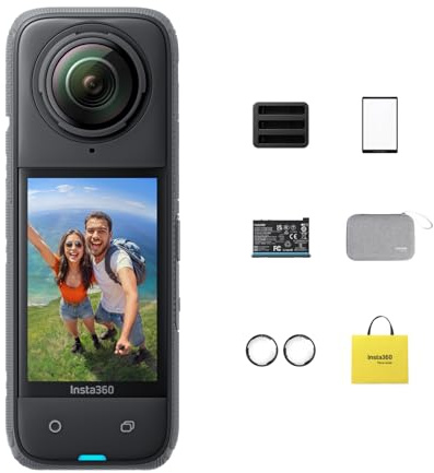 Insta360 X4 Action Bundle - 8K Waterproof 360 Action Camera, 4K Wide-Angle Video, Invisible Selfie Stick Effect, Removable Lens Guards, AI Editing, Stabilization, No microSD Card