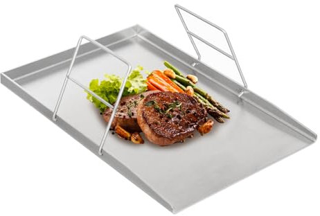 Piastra per barbecue in acciaio inox Plancha, piastra teppanyaki con 2 manici, spessore 4 mm, piastra per barbecue a gas e barbecue a carbone (45 x 30 cm)