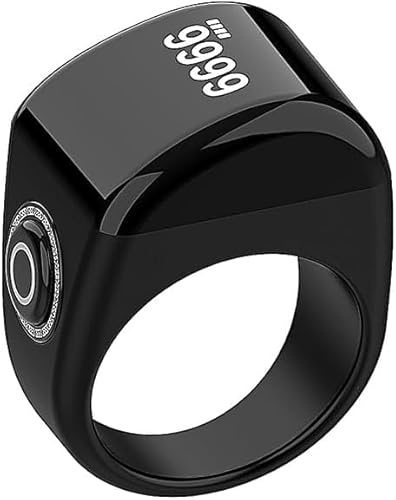 KEWAYO Smart-Ring Tasbih, Gebetszähler, digitaler Clicker, wiederaufladbar, Finger, Schwarz, 22 mm
