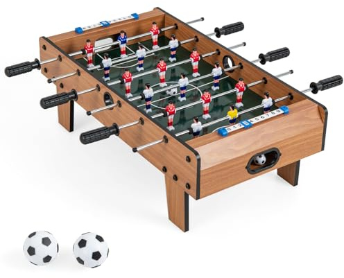 GYMAX Table Top Football Game, Foosball Table Games with Wooden Frame, Outdoor Indoor Tabletop Soccer for Kids Adults