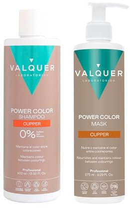 Valquer Pack Power Color Cabellos Teñidos Cobre: Champú 400 ml + Mascarilla 275 ml – Coloración Temporal