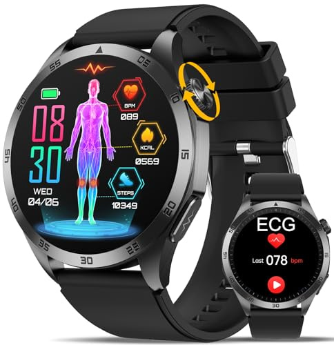 Smartwatch Herren 𝐄𝐊𝐆+𝐇𝐑𝐕 Gesundheitsuhr ΒΙυτｚυcker/𝐁𝐥𝐮𝐭𝐝𝐫𝐮𝐜𝐤/Hαrnsäure.Always-On Display 1.43”AMOLED Telefonfunktion,SOS-Notruf,24H Herzfrequenz,Schlafmonitor,SPO2,hohe Qualität uhr