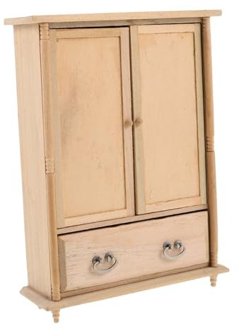 Milisten Miniatur-puppenschrank: 1:12 Holz-Vintage-doppeltür-puppenschrank Für Puppenhauszubehör Modell-wohndekoration Beige