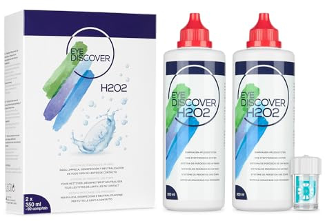 EYE DISCOVER Soluzione al Perossido per Lenti a Contatto con Compresse Neutralizzanti e Portalenti Specializzato per Pulizia Profonda e Disinfezione, 2 x 350 ml