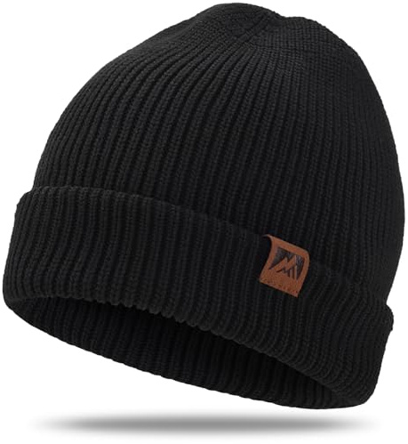 gitzing Knit Cuffed Beanie for Men and Women, Stretchy Soft Warm Daily Cuffed Unisex Winter Fisherman Hats, Gifts for Women/Men/Him/Dad,Black