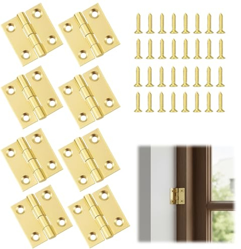 8 PCS Small Hinges for Wood, Brass Hinges, Door Hinges, Small Brass for Wooden Boxes, Cabinet Furniture, for Wooden Gates Windows Wardrobes Drawers