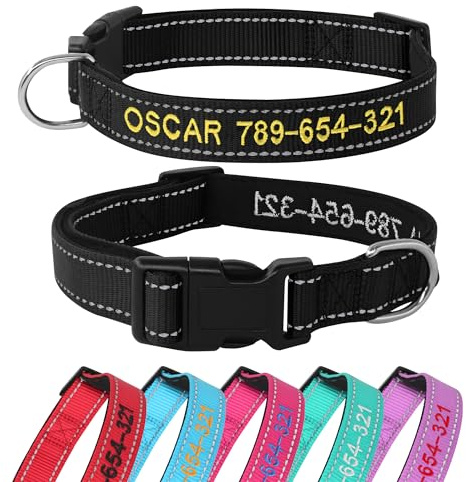 Personalisiertes Hundehalsband, Bestickt mit Namen und Telefonnummer, Weiches Neopren Gepolstert,Verstellbar für Kleine, Mittelgroße,Große Hunde