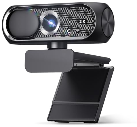 Shcngqio 2K Webcam with Microphone, Noise Cancellation, Privacy Cover, Wide-Angle Lens, Auto Light Correction, Plug & Play USB Webcam for Laptop, Desktop, PC, Mac, Zoom, Skype, Streaming (Black)