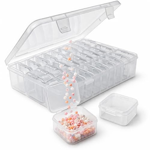 Generisch Kleine Aufbewahrungsboxen 30 Stück, Sortierboxen für Kleinteile | Mit 1 große Plastikbox, Aufbewahrungsbox mit Deckel Kleine für Schmuck, Pillen, Bastel, Perlen, Ohrringe (5,5 x 5,5 x 2cm)