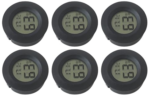 Bryzantine 6Pcs Mini Hygrometer Digital Thermometer Humidity Meter, Hygrometer Thermometers Indoor/Outdoor Humidity Monitor Reptile Thermometer for Greenhouse Garden Cellar (Round, Black)
