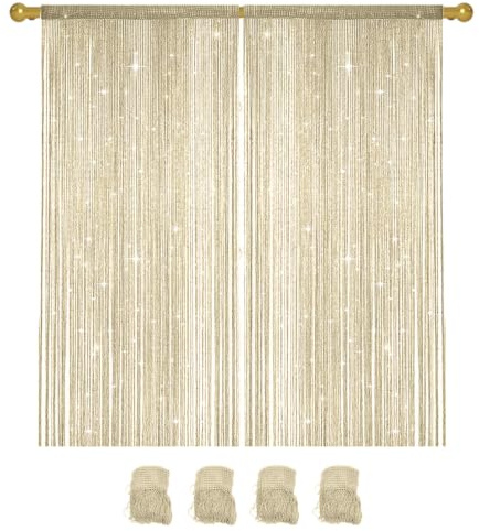 4 Stück Fadenvorhang Türvorhang, 100x200cm Glitzer Türvorhang Fensterdekoration Raumteiler Dekoration Fliegenschutz Perlenvorhang Fadenvorhang Set Fadengardine Glitzer für Hochzeit Party Dekoration