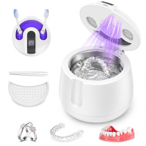Ultrasonic Retainer Cleaner, 48kHz Retainer Cleaner Machine for Dentures, Aligners, Mouth Guards, Toothbrush Heads and Jewelry with 200ML Capacity, Dental Pod Ultrasonic Cleaning Machine