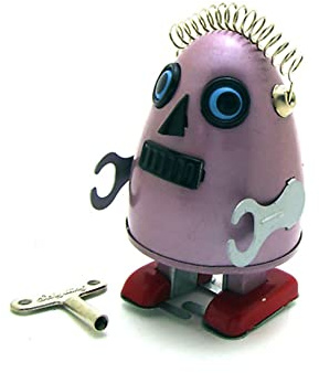 AYUNJIE Wind Up Toy MS649 Egg-Shaped Robot Adult Collectible Nostalgic Theme Personality Ornaments Creative Tin Toys Crafts (Pink)