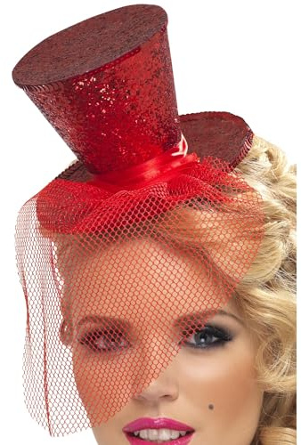 Smiffys Serre-tête sexy avec mini haut de forme, rouge, avec voilette détachable Halloween
