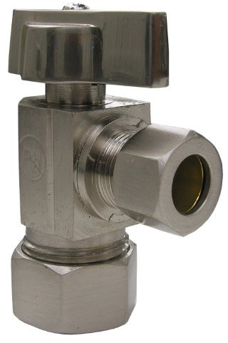 LASCO 06-9211SN - Tope de ángulo, cuarto de vuelta con compresión de 5/8 pulgadas OD x compresión de 3/8 pulgadas, níquel satinado