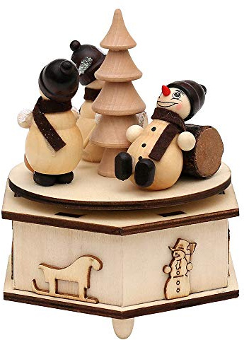 Dekohelden24 Spieldose mit Schneemännern, Melodie: White Christmas, 11 x 11 x 13 cm