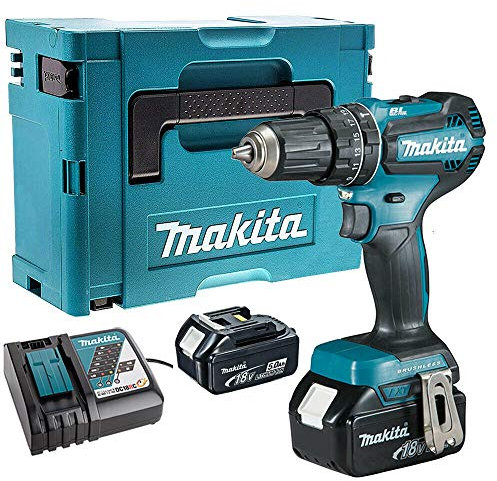 Makita DHP485Z 18V Li-ion Brushless Combi Drill + 2 x 5Ah BL1850 & Charger, Case