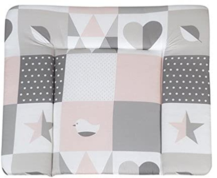 roba Skötbädd Glad Patch - 85 x 75 cm - PU-belagt skötbäddsöverdrag - Skötbädd i Rosa/Grå/Vit