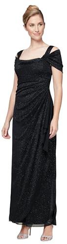 Alex Evenings Langes Schulterfreies Damenkleid, Mutter der Braut, formelle Veranstaltungen, in den Größen Zierlich und Normal, Schwarz Glitter, 36