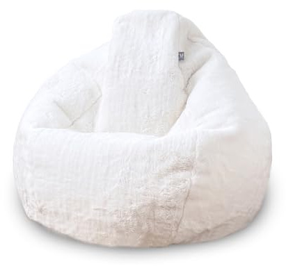 rucomfy Beanbags Hygge Faux Fur Bean Bag Chair for Adults - Extra Large Luxurious Fluffy Seating for Home Lounge and Bedroom - Arrives with Filling - 80 x 110cm (Natural)